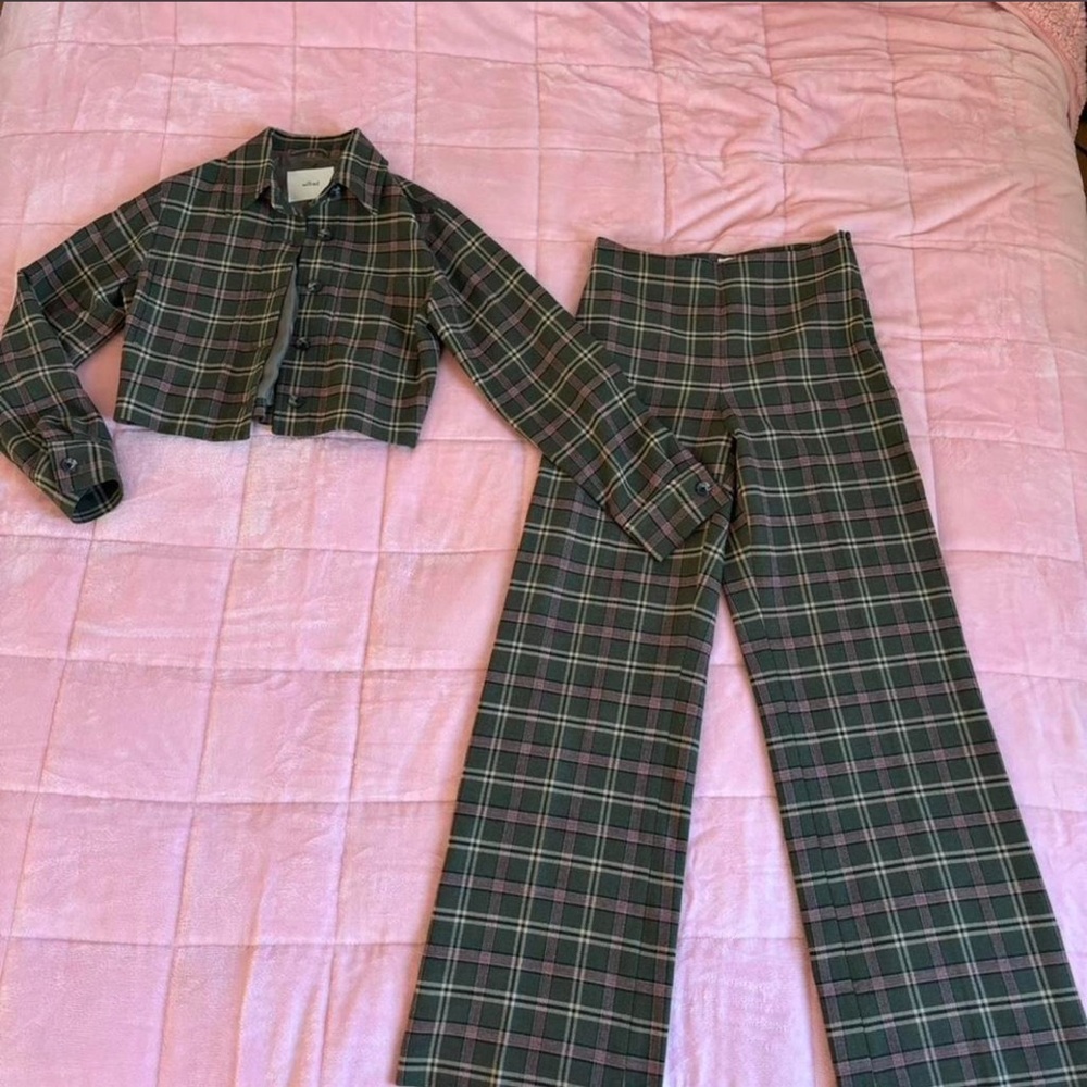 Wilfred Green Plaid Cropped Jacket & Pants Set